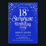 サプライズ18thバースデーパーティー – シルバー&ブ王室のルー 招待状<br><div class="desc">サプライズ18th誕生日パーティーの招待状。青エレガントと王室のグリッター銀のフェイクデザイン。スクリプトスタイリッシュのフォントと紙吹雪の機能。メッセージもしメッセージはカスタム年齢。</div>
