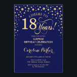 サプライズ18thバースデーパーティー – ネイビーブルー金ゴールド 招待状<br><div class="desc">サプライズ18th誕生日パーティーの招待状。ネイビーエレガントブルーとグリッター金ゴールドのフェイクデザイン。スクリプトフォントとダイヤモンド紙吹雪の機能。応援18年！メッセージもしの詳細なカスタマイズが必要。</div>