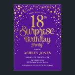 サプライズ18thバースデーパーティー – パープル&金ゴールド 招待状<br><div class="desc">サプライズ18th誕生日パーティーの招待状。暗エレガント紫と王室のグリッターの金ゴールドの中のフェイクデザイン。スクリプトスタイリッシュのフォントと紙吹雪の機能。メッセージもしメッセージはカスタム年齢。</div>