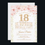 サプライズ18thバースデーパーティー – ホワイト金ゴールドピンク 招待状<br><div class="desc">サプライズ18th誕生日パーティーの招待状。エレガントグリッター金ゴールドフェイクのデザイン、白とピンク。特徴紙吹雪、スクリプトフォントと水色赤面ピンクの花。メッセージもしの詳細なカスタマイズが必要。</div>