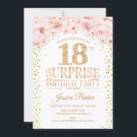 サプライズ18thバースデーパーティー – ホワイト金ゴールドピンク 招待状<br><div class="desc">サプライズ18th誕生日パーティーの招待状。エレガントグリッター金ゴールドフェイクのデザイン、白とピンク。特徴紙吹雪、スクリプトフォントと水色赤面ピンクの花。メッセージもしの詳細なカスタマイズが必要。</div>