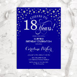 サプライズ18thバースデーパーティー – 王室の Blue Silver<br><div class="desc">サプライズ18th誕生日パーティーの招待状。青エレガントと王室のグリッター銀のフェイクデザイン。スクリプトフォントとダイヤモンド紙吹雪の機能。応援18年！メッセージもしの詳細なカスタマイズが必要。</div>