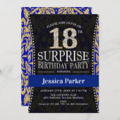 サプライズ18thバースデーパーティー – Navy Blue金ゴールド 招待状 (正面/裏面)