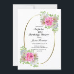 サプライズ18thピンク金ゴールド誕生日ディナー 招待状<br><div class="desc">ピンクのフローラ金ゴールド縁ど驚き18th birthday dinnerパーティの招待状。</div>