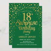 サプライズ18th誕生日パーティー – グリーン&金ゴールド 招待状 (正面/裏面)