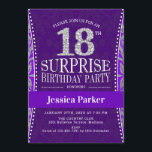 サプライズ18th誕生日パーティー – シルバーパープル 招待状<br><div class="desc">サプライズ18th誕生日パーティー招エレガント待デザイン紫とグリッター銀フェイク。</div>