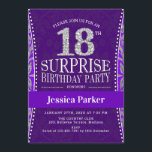 サプライズ18th誕生日パーティー – シルバーパープル 招待状<br><div class="desc">サプライズ18th誕生日パーティー招エレガント待デザイン紫とグリッター銀フェイク。</div>