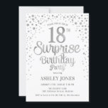 サプライズ18th誕生日パーティー – シルバー&ホワイト 招待状<br><div class="desc">サプライズ18th誕生日パーティーの招待状。白エレガントとグリッター銀のフェイクデザイン。スクリプトスタイリッシュのフォントと紙吹雪の機能。メッセージもしメッセージはカスタム年齢。</div>