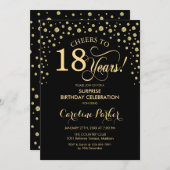 サプライズ18th誕生日パーティー – 金ゴールドブラック 招待状 (正面/裏面)