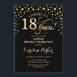 サプライズ18th誕生日パーティー – 金ゴールドブラック 招待状<br><div class="desc">サプライズ18th誕生日パーティーの招待状。黒エレガントデザインとグリッターフェイク金ゴールド。スクリプトフォントとダイヤモンド紙吹雪の機能。応援18年！メッセージもしの詳細なカスタマイズが必要。</div>