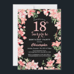 サプライズ18th誕生日ピンクフローラフラワーズブラック 招待状<br><div class="desc">サプライズ18誕生日ピンクフローラフラワーズブラックバックグラウンド誕生日招待状。さらにカスタマイズするには、「クリック カスタマイズ   」ボタンをクリックし、デザインツールを使用してこのテンプレートを変更してください。</div>