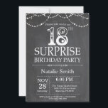 サプライズ18th誕生日招待状シャルボード 招待状<br><div class="desc">驚きの18番目の誕生日招待状と黒白の背景。ストリングライト大人誕生日。男性または女性誕生日。さらにカスタマイクリックズを行う場合はカスタマイズ、「IT」ボタンをクリックし、このテンプレートを変更するために当社のデザインツールを使用する。</div>