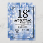 サプライズ18th誕生日招待状ブルーグリッター 招待状 (正面/裏面)