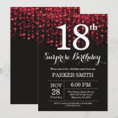 サプライズ18th誕生日招待状レッドグリッター 招待状 (正面/裏面)