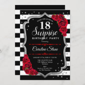 サプライズ18th誕生日-白黒赤 招待状 (正面/裏面)