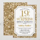 サプライズ19歳誕生日パーティー - ゴールド ホワイト 招待状 (正面/裏面)