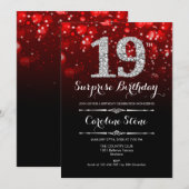 サプライズ19誕生日 – レッドブラックシルバー 招待状 (正面/裏面)