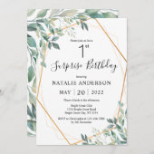 サプライズ1stバースデーユーカリプスグリーン&金ゴールド 招待状 (正面/裏面)