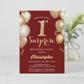 サプライズ1th誕生日ダークレッドと金ゴールドバルーン 招待状 (スタンド正面)