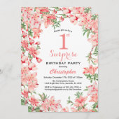 サプライズ1th誕生日ピンクボホボタニカルフローラ 招待状 (正面/裏面)