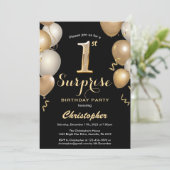 サプライズ1th誕生日ブラックと金ゴールドバルーン 招待状 (スタンド正面)