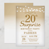 サプライズ20歳の誕生日招待状ゴールド 招待状 (正面/裏面)