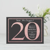 サプライズ20誕生日バラピンク金ゴールドグリッター 招待状 (スタンド正面)