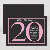 サプライズ20誕生日ピンクと黒の黒板 招待状 (正面/裏面)