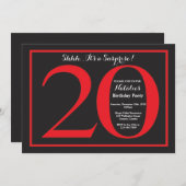 サプライズ20誕生日赤と黒の黒板 招待状 (正面/裏面)