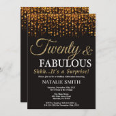 サプライズ20誕生日20と素晴らしい金ゴールド 招待状 (正面/裏面)