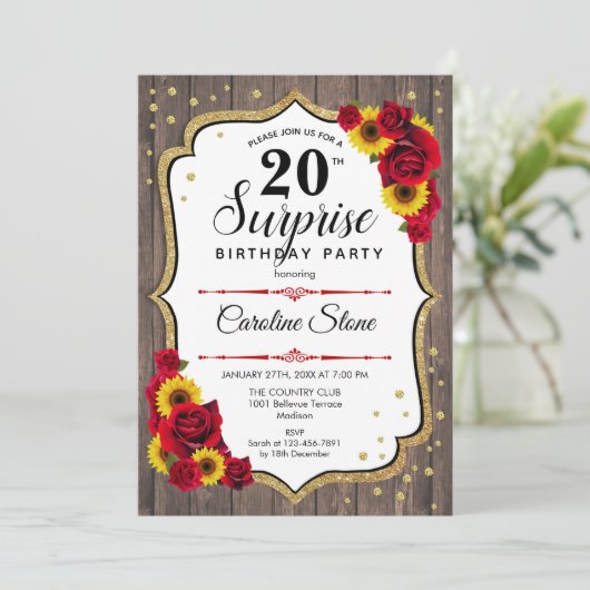 サプライズ20誕生日 – ひまわり素朴材 招待状 (スタンド正面)