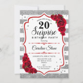 サプライズ20誕生日 – シルバーホワイトレッド 招待状 (正面)