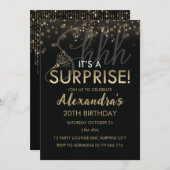 サプライズ20th誕生日パーティブラック金ゴールドfor women 招待状 (正面/裏面)