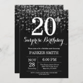 サプライズ20th誕生日招待状シルバーグリッター 招待状 (正面/裏面)