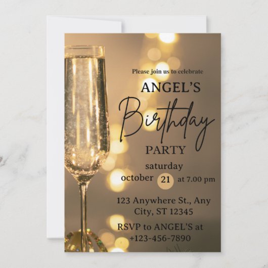 サプライズ21パーティー誕生日招待状金ゴールドかわいい 招待状 (正面)