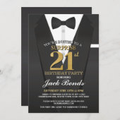サプライズ21歳の誕生日スパイススーツ黒金ゴールドTuxedo 招待状 (正面/裏面)