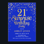 サプライズ21歳の誕生日パーティー王室の – 青と金ゴールド 招待状<br><div class="desc">サプライズ21歳の誕生日パーティの招待状。青エレガントと王室のグリッターの金ゴールドのフェイクデザイン。スクリプトスタイリッシュのフォントと紙吹雪の機能。メッセージもしメッセージはカスタム年齢。</div>