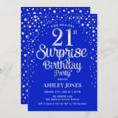 サプライズ21歳の誕生日パーティー – シルバー王室の&ブルー 招待状 (正面/裏面)