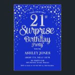 サプライズ21歳の誕生日パーティー – シルバー王室の&ブルー 招待状<br><div class="desc">サプライズ21歳の誕生日パーティの招待状。青エレガントと王室のグリッター銀のフェイクデザイン。スクリプトスタイリッシュのフォントと紙吹雪の機能。メッセージもしメッセージはカスタム年齢。</div>