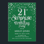 サプライズ21歳の誕生日パーティー – シルバー&グリーン 招待状<br><div class="desc">サプライズ21歳の誕生日パーティの招待状。森エレガントのデザインエメラルドグリーンとフェイクグリッターシルバー。スクリプトスタイリッシュのフォントと紙吹雪の機能。メッセージもしメッセージはカスタム年齢。</div>
