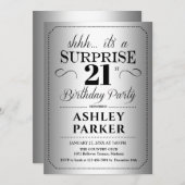 サプライズ21歳の誕生日パーティー – シルバー 招待状 (正面/裏面)
