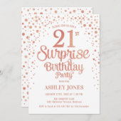 サプライズ21歳の誕生日パーティー-バラ金ゴールドと白 招待状 (正面/裏面)