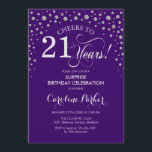 サプライズ21歳の誕生日パーティー – パープルシルバー 招待状<br><div class="desc">サプライズ21歳の誕生日パーティの招待状。紫エレガントとグリッター銀のフェイクデザイン。スクリプトフォントとダイヤモンド紙吹雪の機能。応援21年！メッセージもしの詳細なカスタマイズが必要。</div>