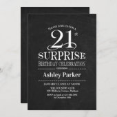 サプライズ21歳の誕生日パーティー-白黒 招待状 (正面/裏面)