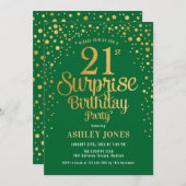 サプライズ21歳の誕生日パーティー – 緑と金ゴールド 招待状 (正面/裏面)