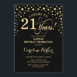 サプライズ21歳の誕生日パーティー-金ゴールドブラック 招待状<br><div class="desc">サプライズ21歳の誕生日パーティの招待状。黒エレガントデザインとグリッターフェイク金ゴールド。スクリプトフォントとダイヤモンド紙吹雪の機能。応援21年！メッセージもしの詳細なカスタマイズが必要。</div>