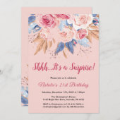サプライズ21歳の誕生日ピンクの植物フローラ 招待状 (正面/裏面)