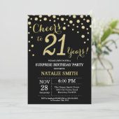 サプライズ21歳の誕生日ブラック&金ゴールドダイヤモンド 招待状 (スタンド正面)