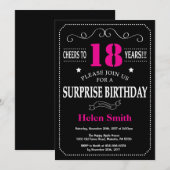 サプライズ21歳の誕生日ホットピンクとブラック 招待状 (正面/裏面)