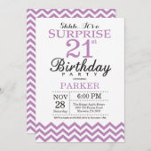 サプライズ21歳の誕生日招待状パープルシェブロン 招待状 (正面/裏面)